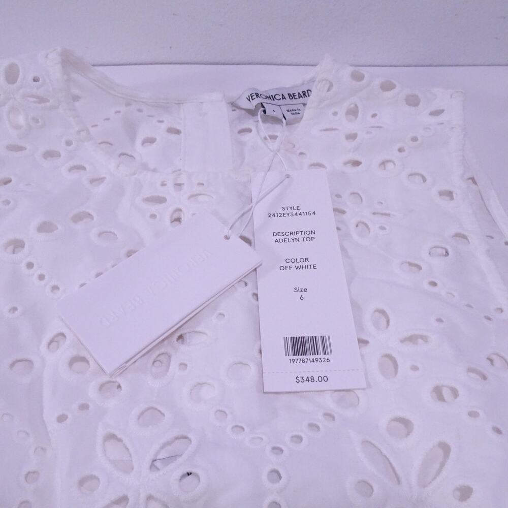 Veronica Beard  Adelyn Eyelet Sleeveless Top Sz 0 NWT 348 White IRRG - Picture 14 of 16